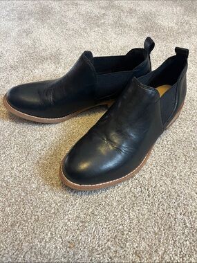 Women's Black Leather Chelsea Booties with Tan Welt